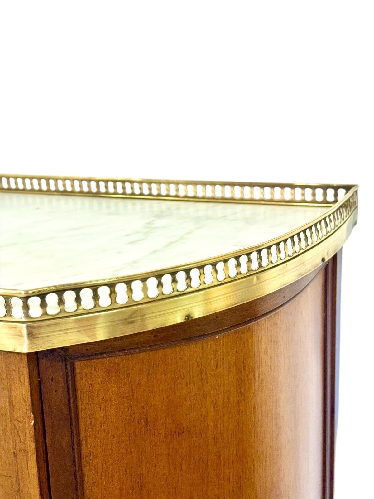 Petite French Walnut Demilune Commode, Marble Top, Late 19th Century photo buy