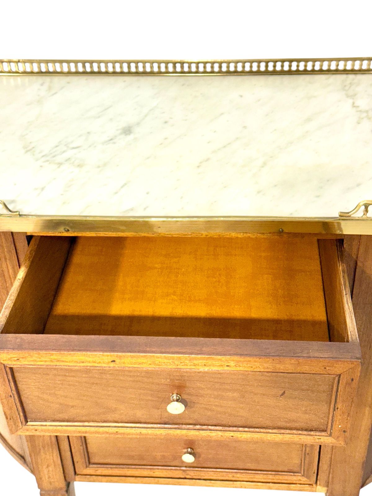 photo vintage Petite French Walnut Demilune Commode, Marble Top, Late 19th Century