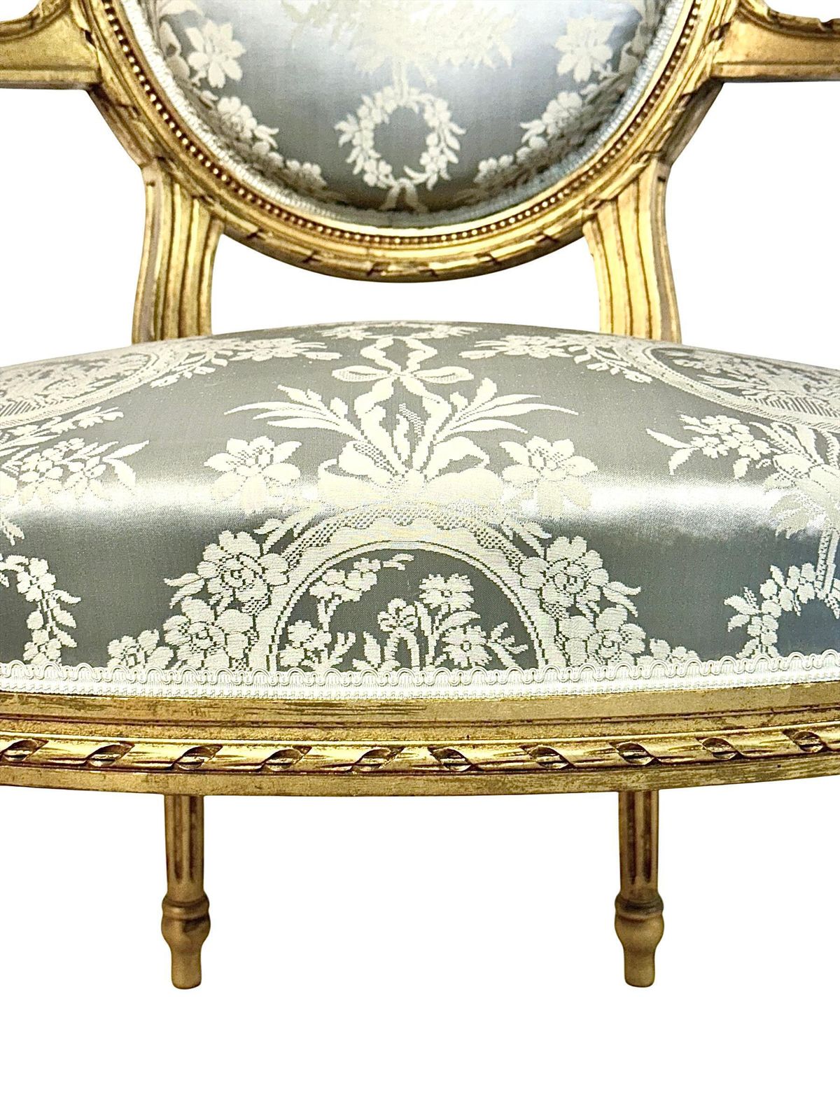 Pair Of Louis XVI Medallion Carved And Gilded Wood Armchairs photo Furniture