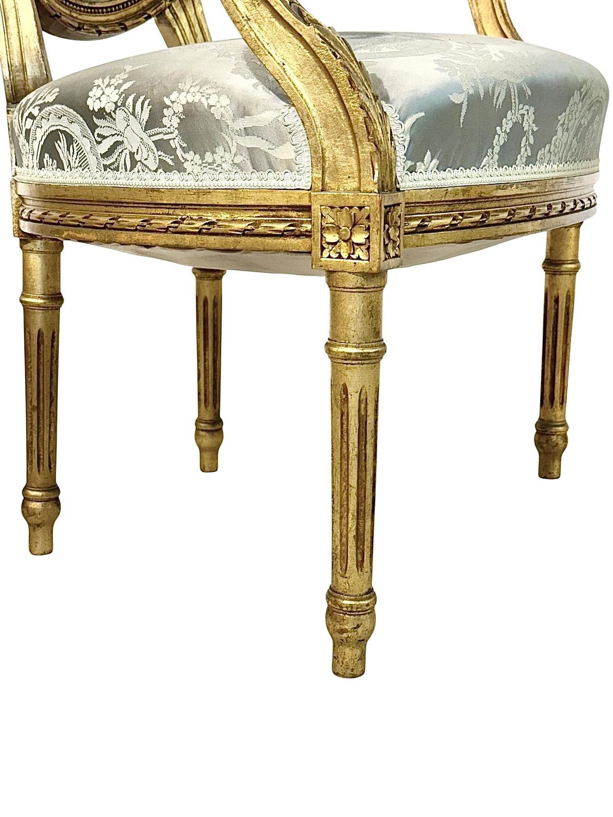 Pair Of Louis XVI Medallion Carved And Gilded Wood Armchairs photo vinterior