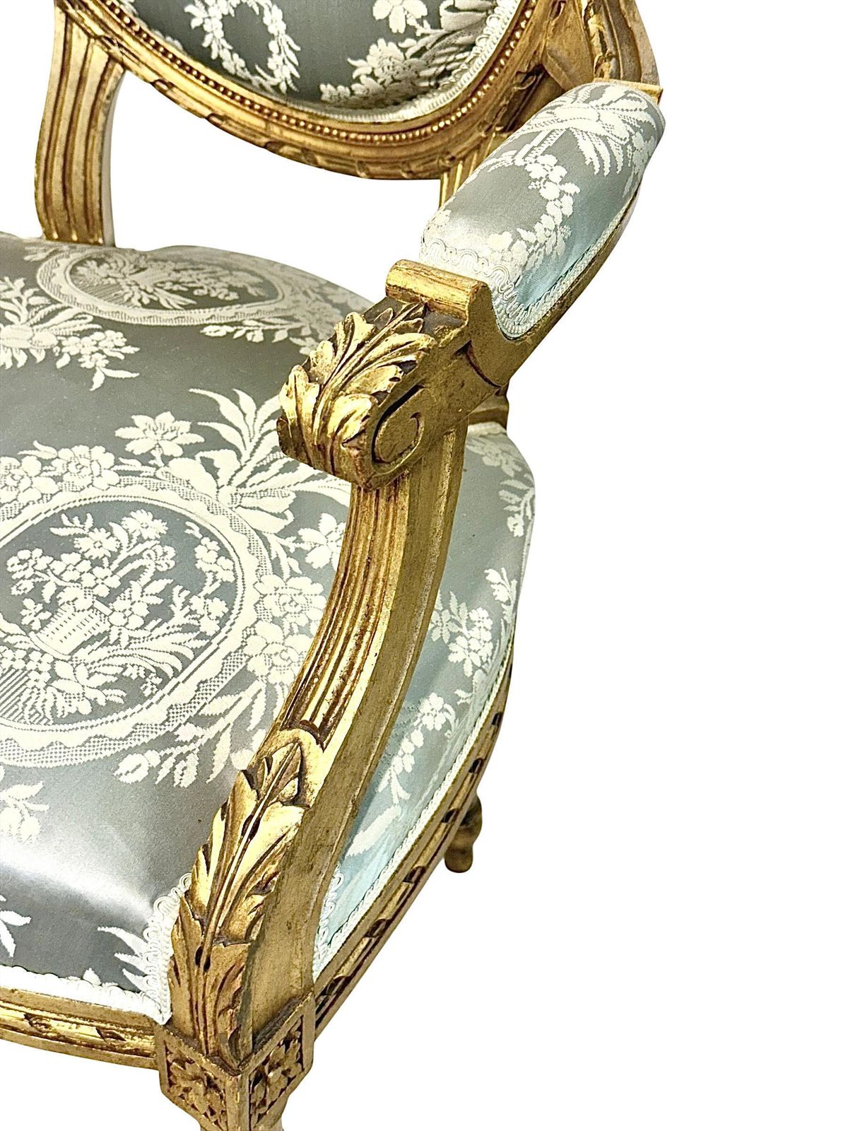 Pair Of Louis XVI Medallion Carved And Gilded Wood Armchairs photo buy