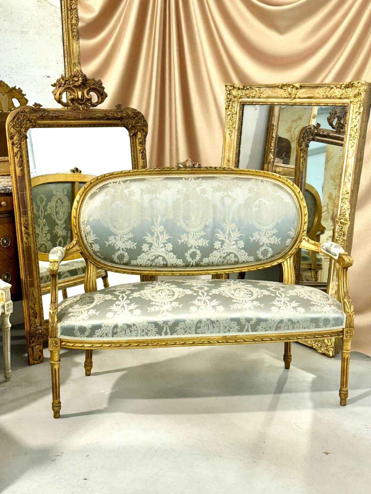 Louis XVI Style French Carved And Gilded Sofa, 19th Century photo furniture