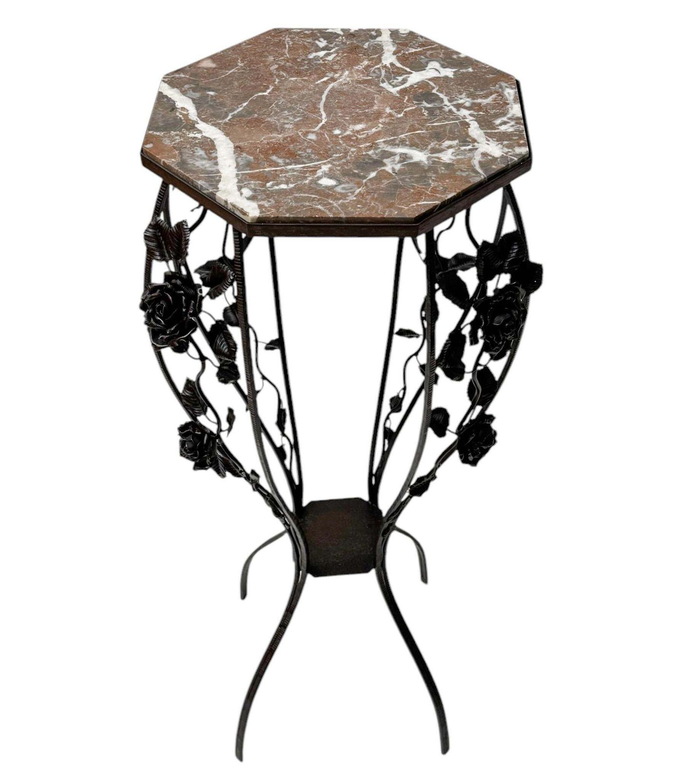 French Art Deco Wrough Iron Xl Pedestal With Multi Colored Marble Top, 1930s photo Furniture