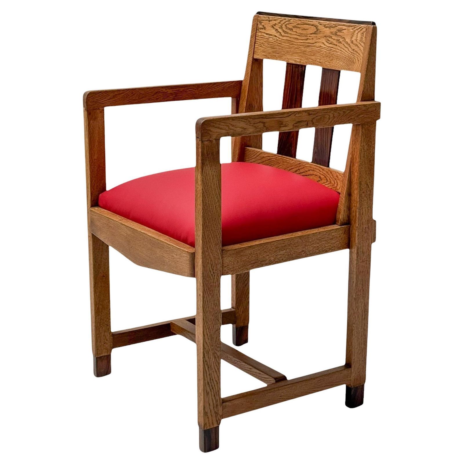 Art Deco Modernist Armchair With Red Leather Seat, 1920s