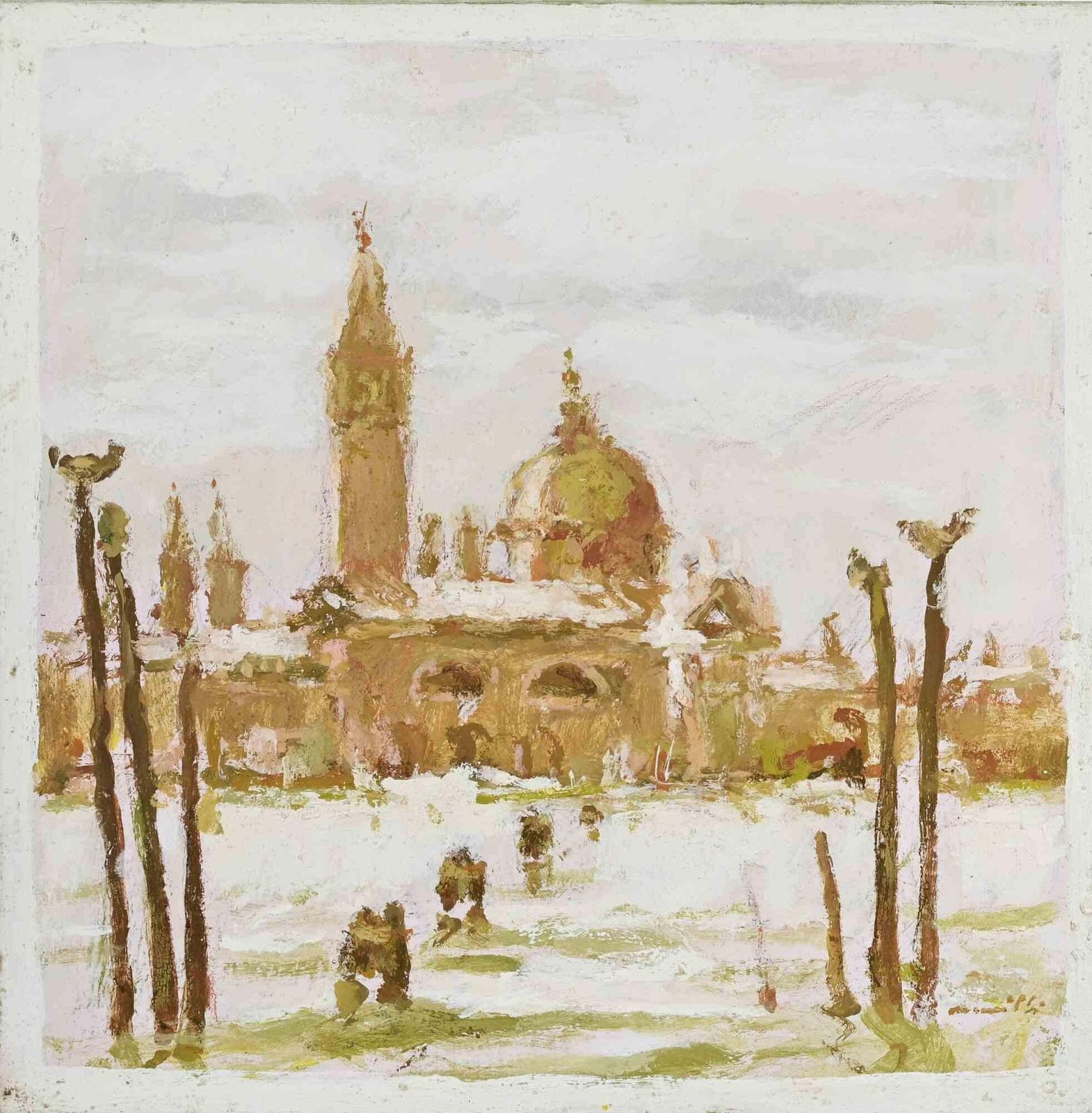 Franco Marzilliview Of Venice   Oil Painting By Franco Marzilli   1970s1970s photo furniture
