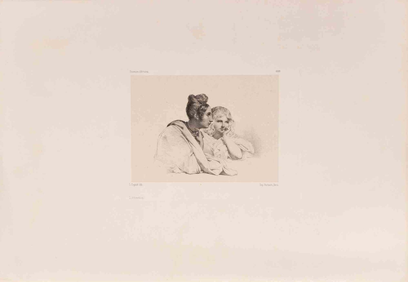Léon Cognietthe Attention   Etching By Léon Cogniet   19th Century19th Century