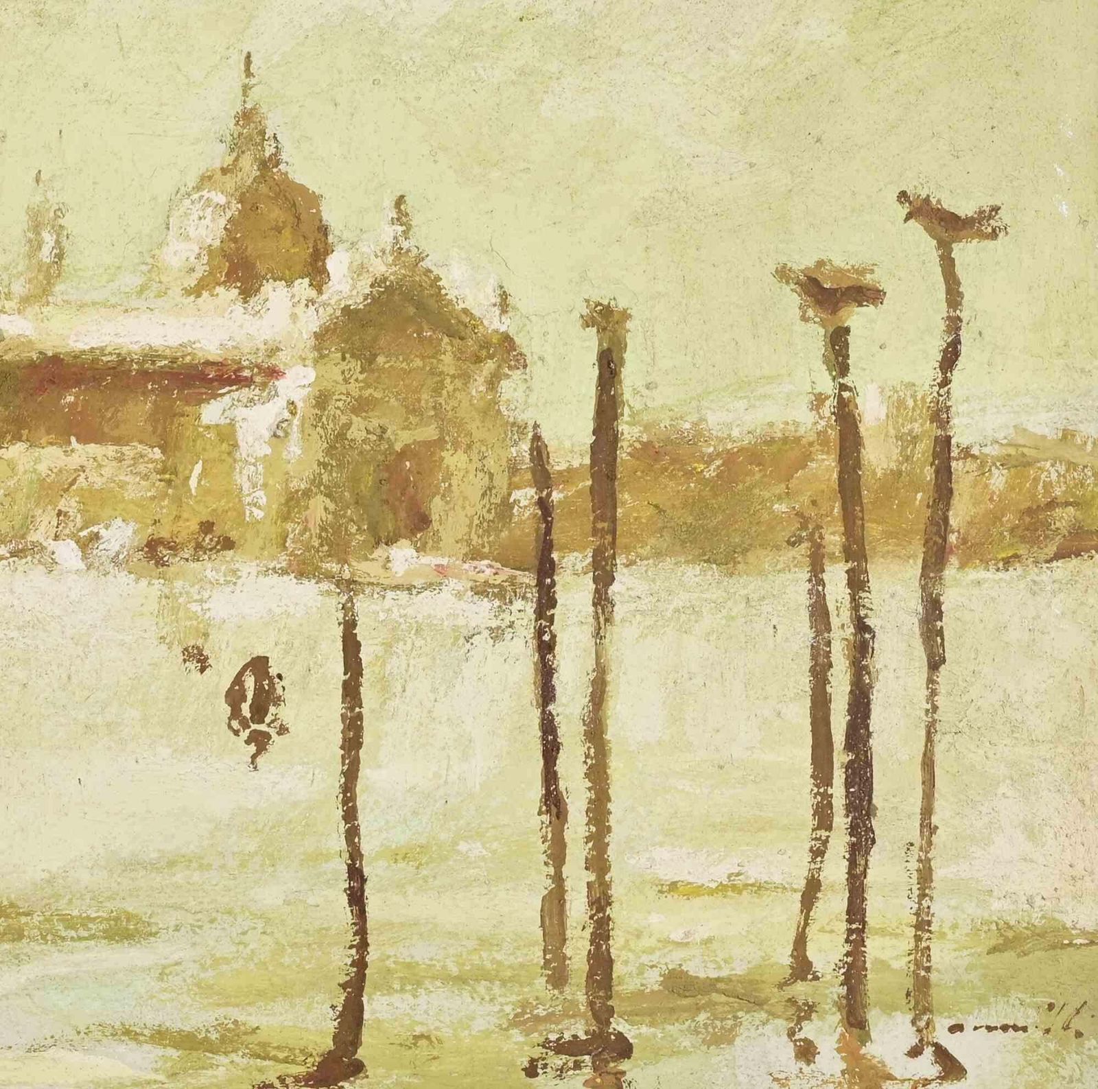Franco Marzilliview Of Venice   Oil Painting By Franco Marzilli   1970s1970s photo for sale