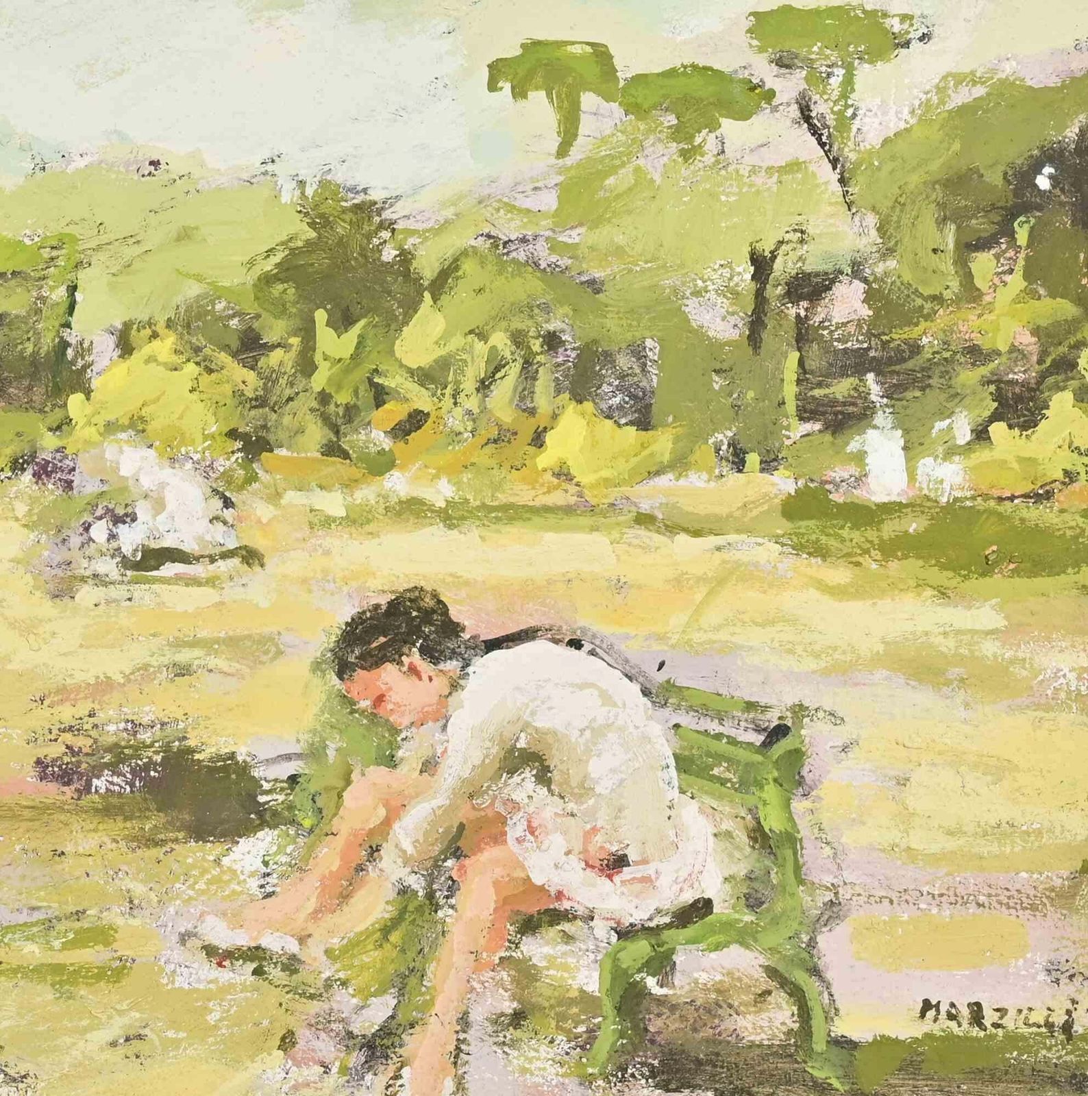 Franco Marzilliballerina  In The Park   Oil Painting By Franco Marzilli   1970s1970s photo for sale