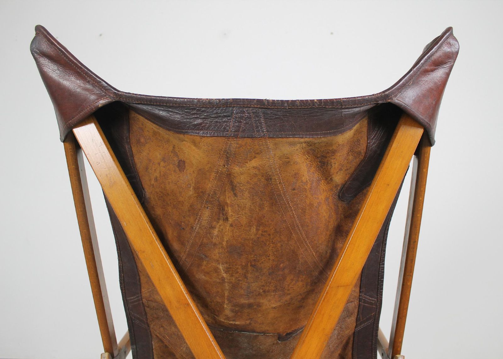 Tripolina Folding Chair In Wood And Leather By Paolo Vigano 1930s photo vintage