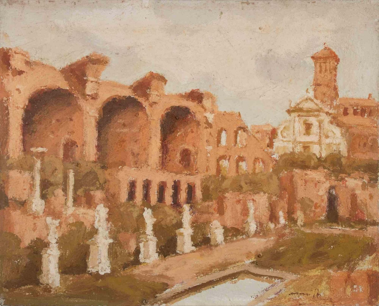 Franco Marzilliroman Ruins   Oil Painting By Franco Marzilli   1970s1970s photo furniture