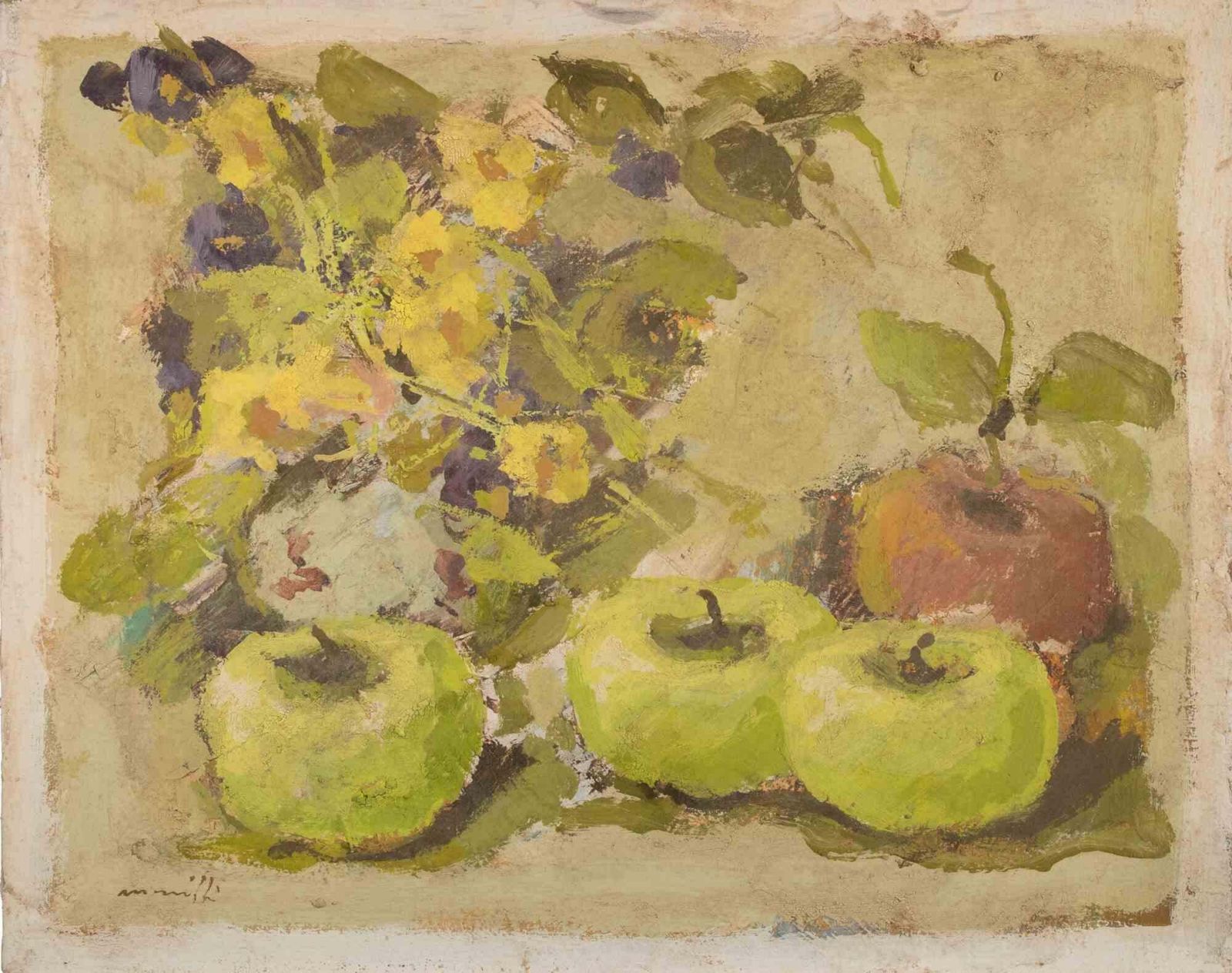 Franco Marzillistill Life   Oil Painting By Franco Marzilli   1970s1970s photo furniture