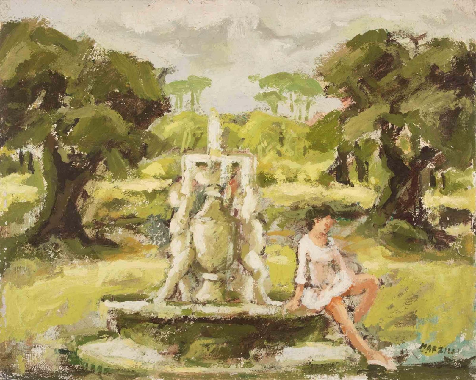 Franco Marzilliballerina  In The Park   Oil Painting By Franco Marzilli   1970s1970s photo furniture
