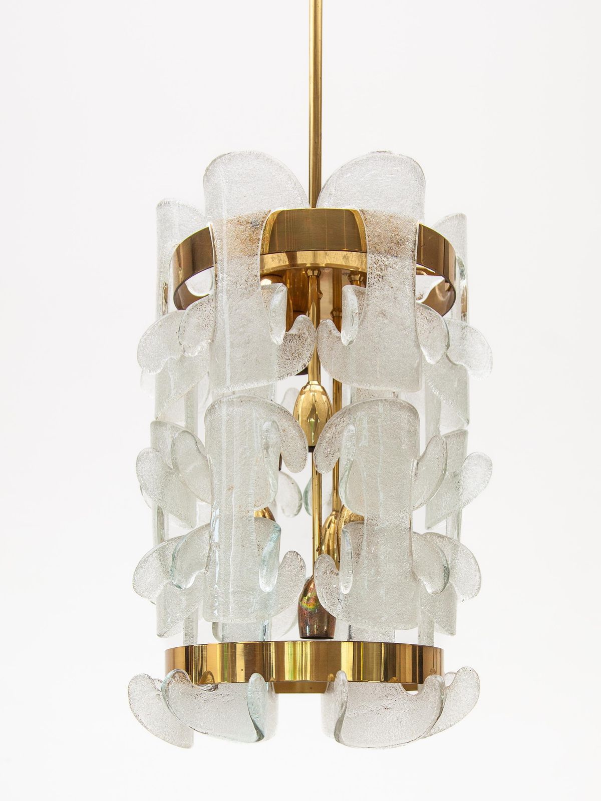 Kalmar Rare Interlocking Glass And Brass Chandelier, 1970s, Model "Catena". photo Lighting