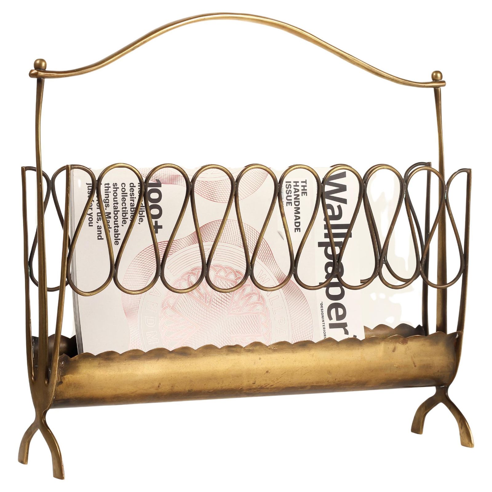 Italian Mid Century Brass Magazine Rack – Gio Ponti Style, 1950s photo 395.0