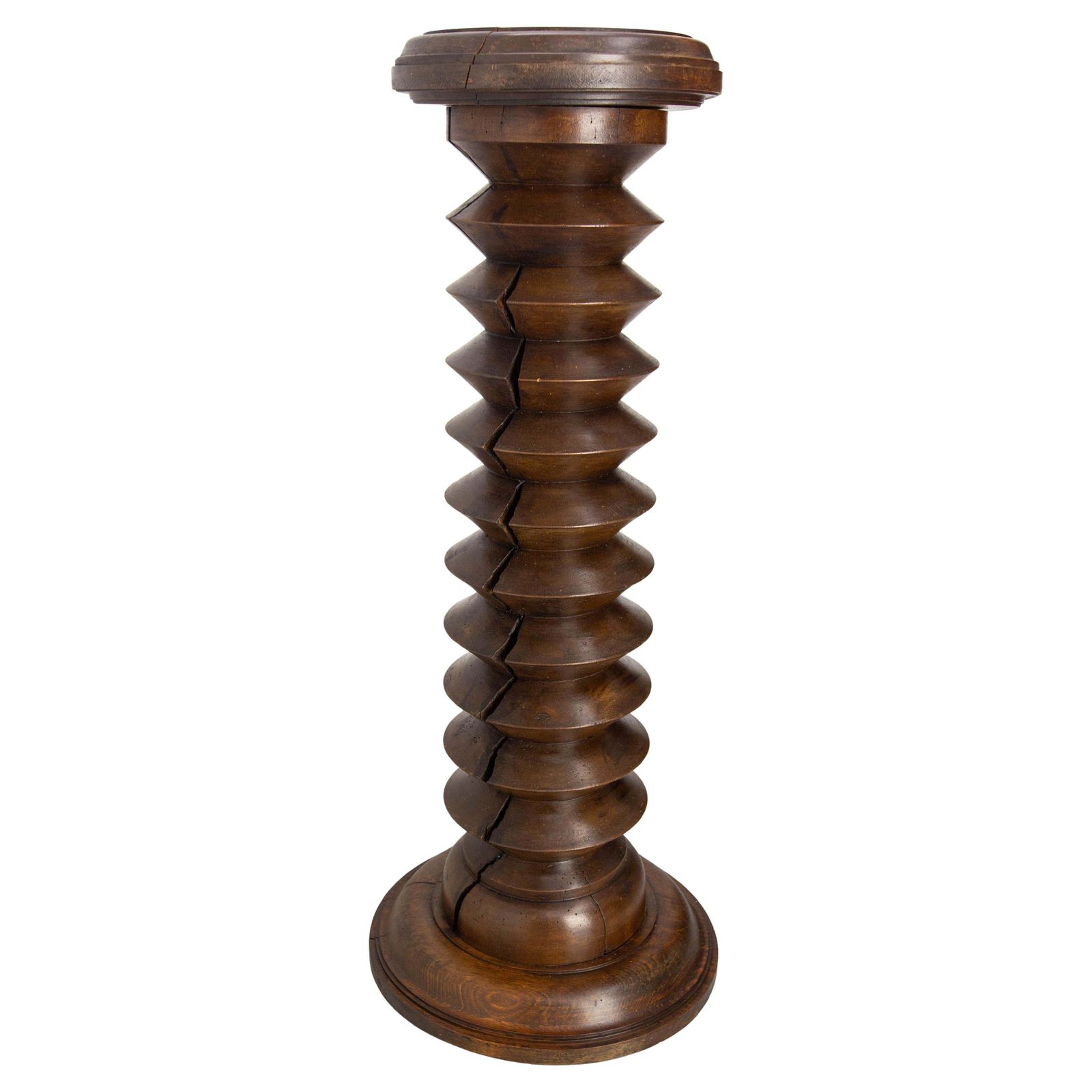 French Midcentury Turned Beech Pedestal Or Plant Holder  Dudouyt Style, C. 1940