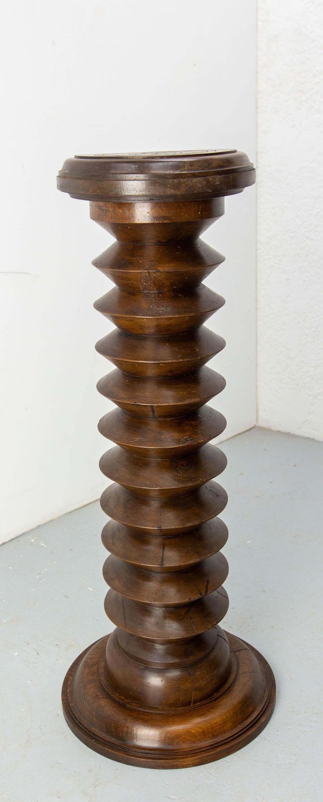 French Midcentury Turned Beech Pedestal Or Plant Holder  Dudouyt Style, C. 1940 photo vinterior