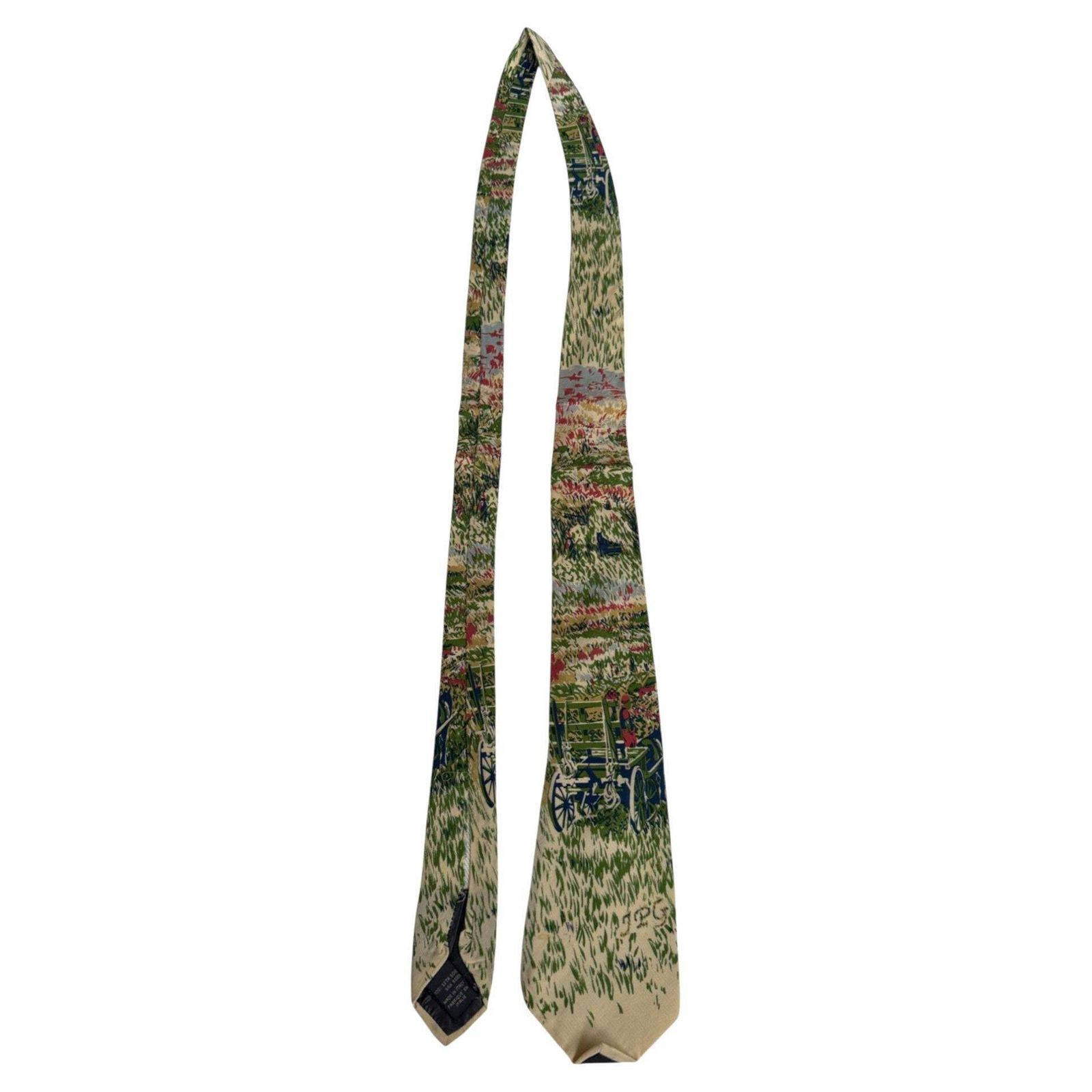 Jean Paul Gaultier Vintage Tie   "Rural Landscape" Illustration Print