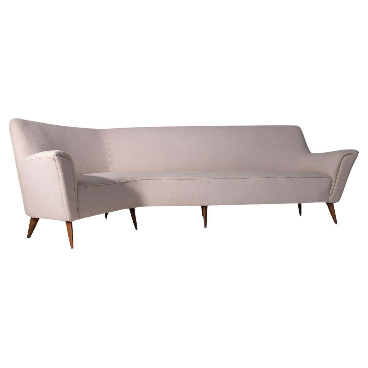 White Italian Corner Sofa In The Style Of Gio Ponti, Reupholstered