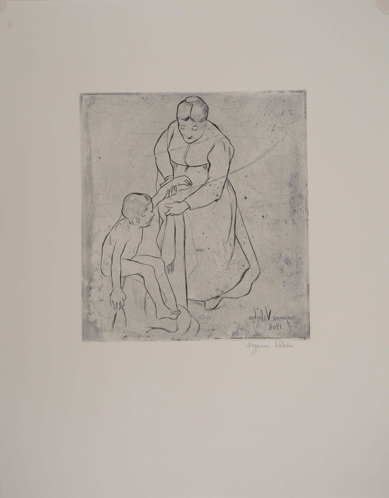 Suzanne Valadongrandma And Little Boy   Original Etching Signed (Petrides #E18)1932 photo Art