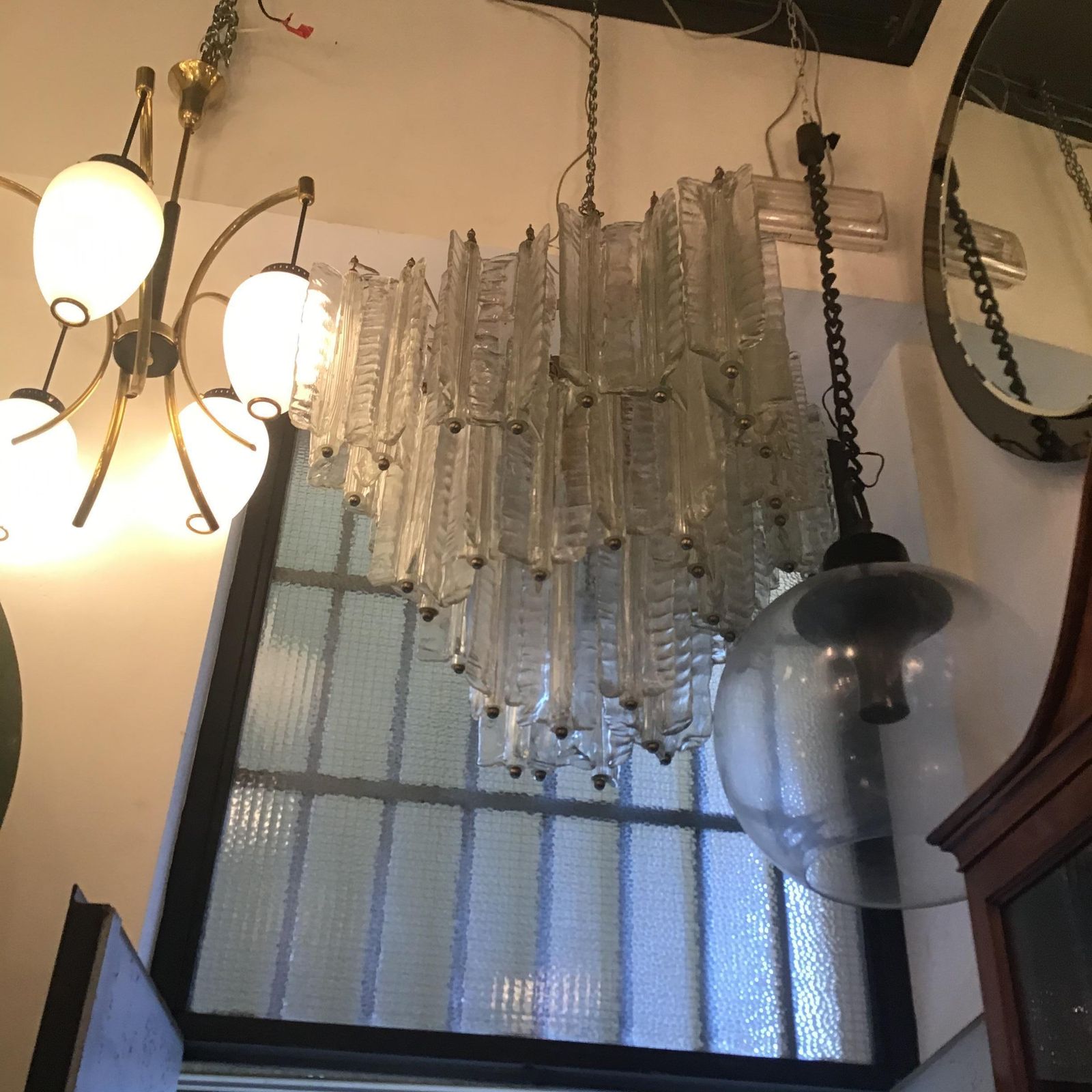 Venini Mazzega. Lampadario Murano Glass Metal Crome 1955 Italy photo furniture