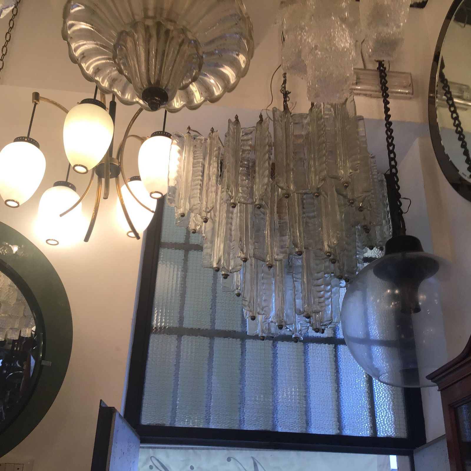 Venini Mazzega. Lampadario Murano Glass Metal Crome 1955 Italy photo vinterior