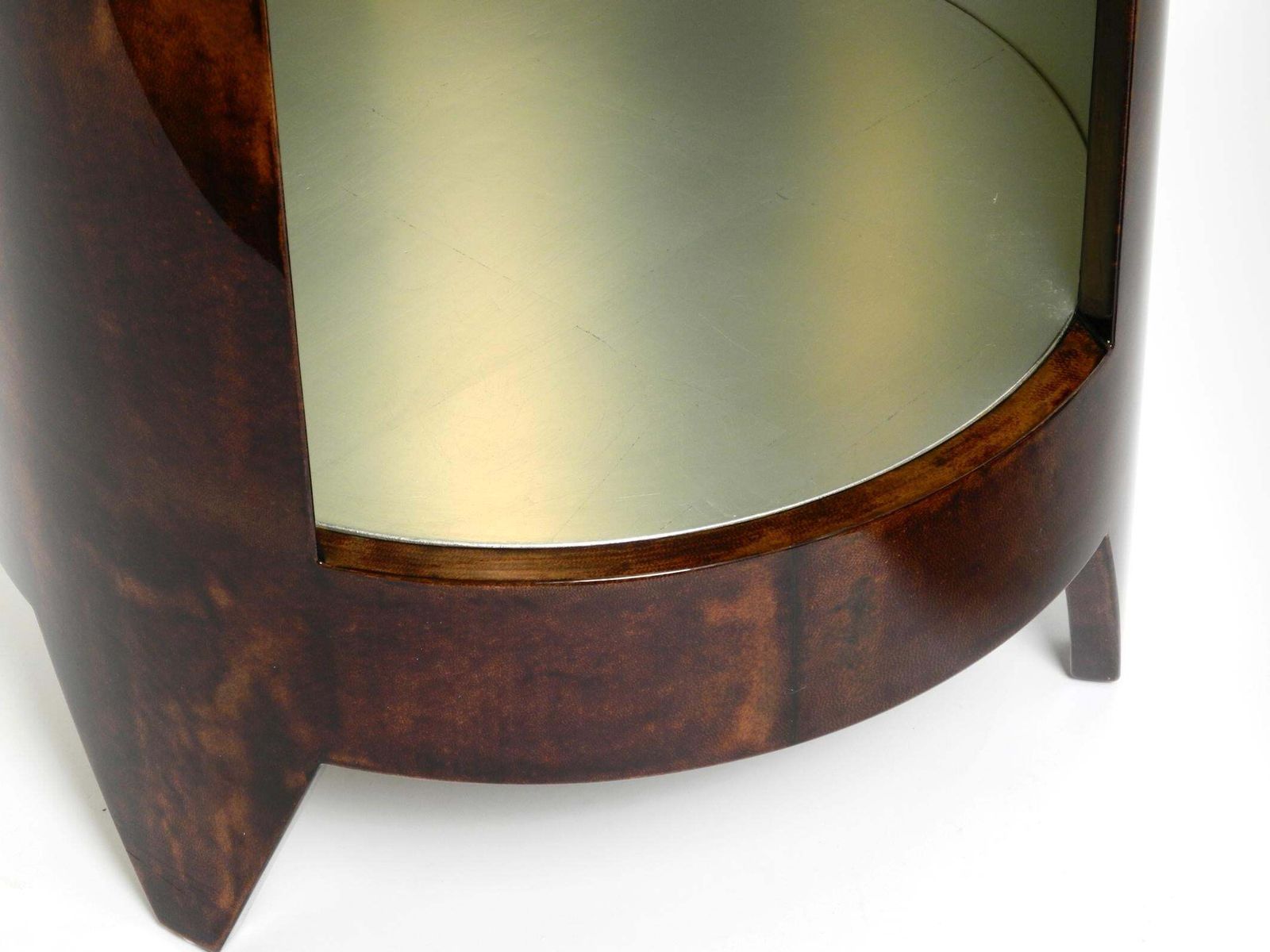 photo furniture Two 90s Coffee Tables "Night&Day" By Tura Made Of Wood Covered With Goatskin