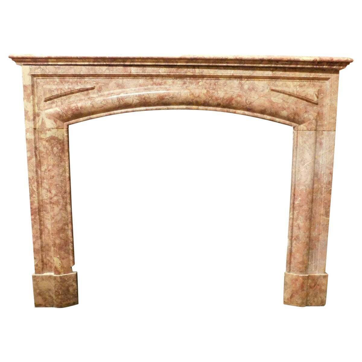 Fireplace Mantel In Red Marble, Carved Linear, Italy