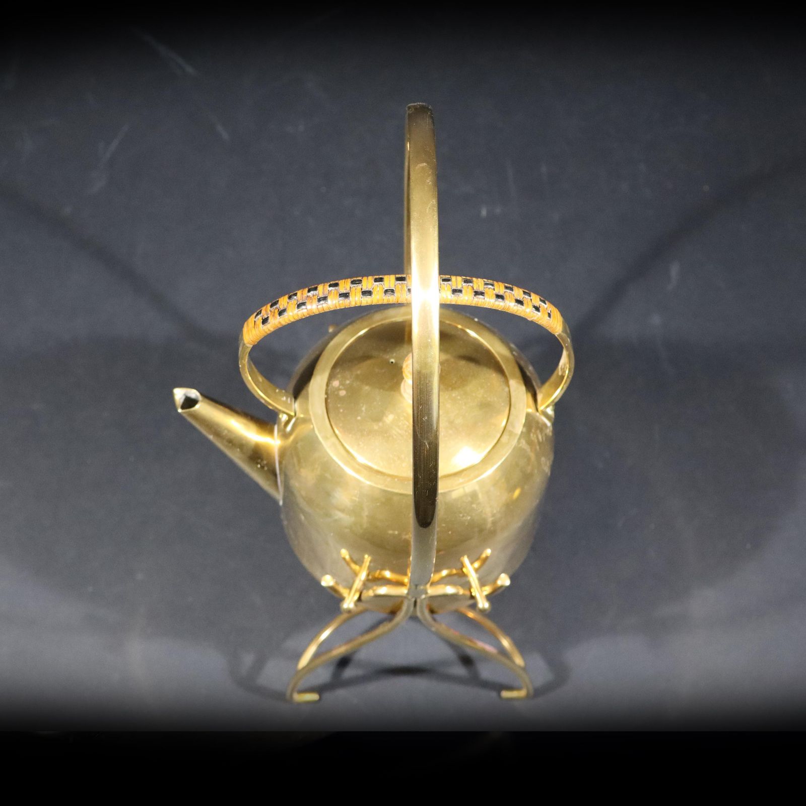 Art Nouveau Copper Tea Kettle French Antique Brass & Copper Tilting Teapot Stand With Burner photo vinterior