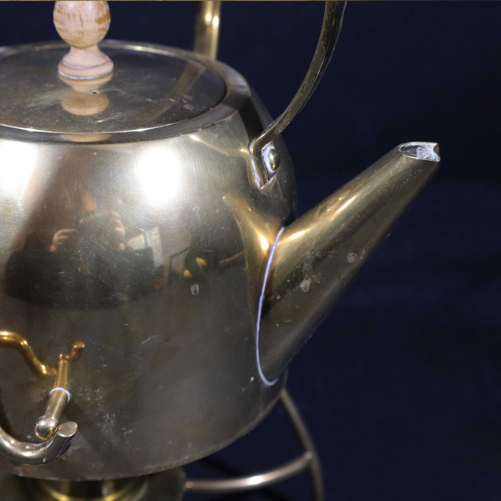 photo furniture Art Nouveau Copper Tea Kettle French Antique Brass & Copper Tilting Teapot Stand With Burner