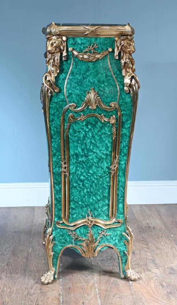 Pair French Malachite Pedestal Stands Napoleon III Revival Linke photo for sale