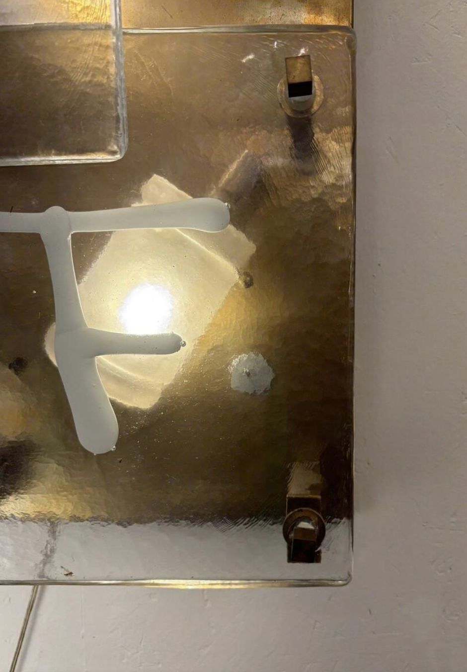 Mid Century Modern Pair Of Wall Lights, Glass And Brass, Italy photo vintage