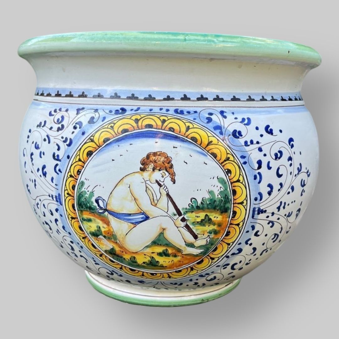 Florentine Maiolica Pedestal & Pot By Corradini Renaldi, Montelupo photo furniture