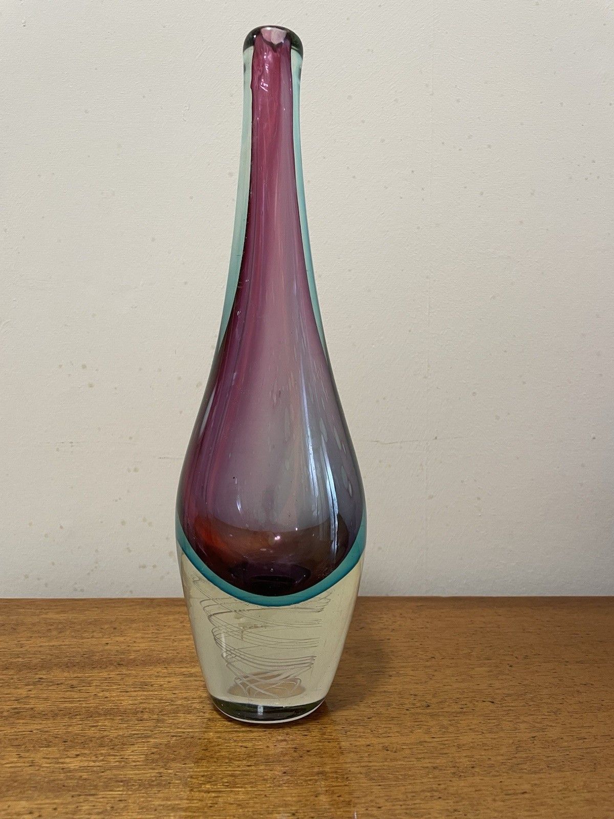 photo buy Luigi Onesto Murano Glass Sommerso Teardrop Vase With Air Twist Base Vintage Mcm