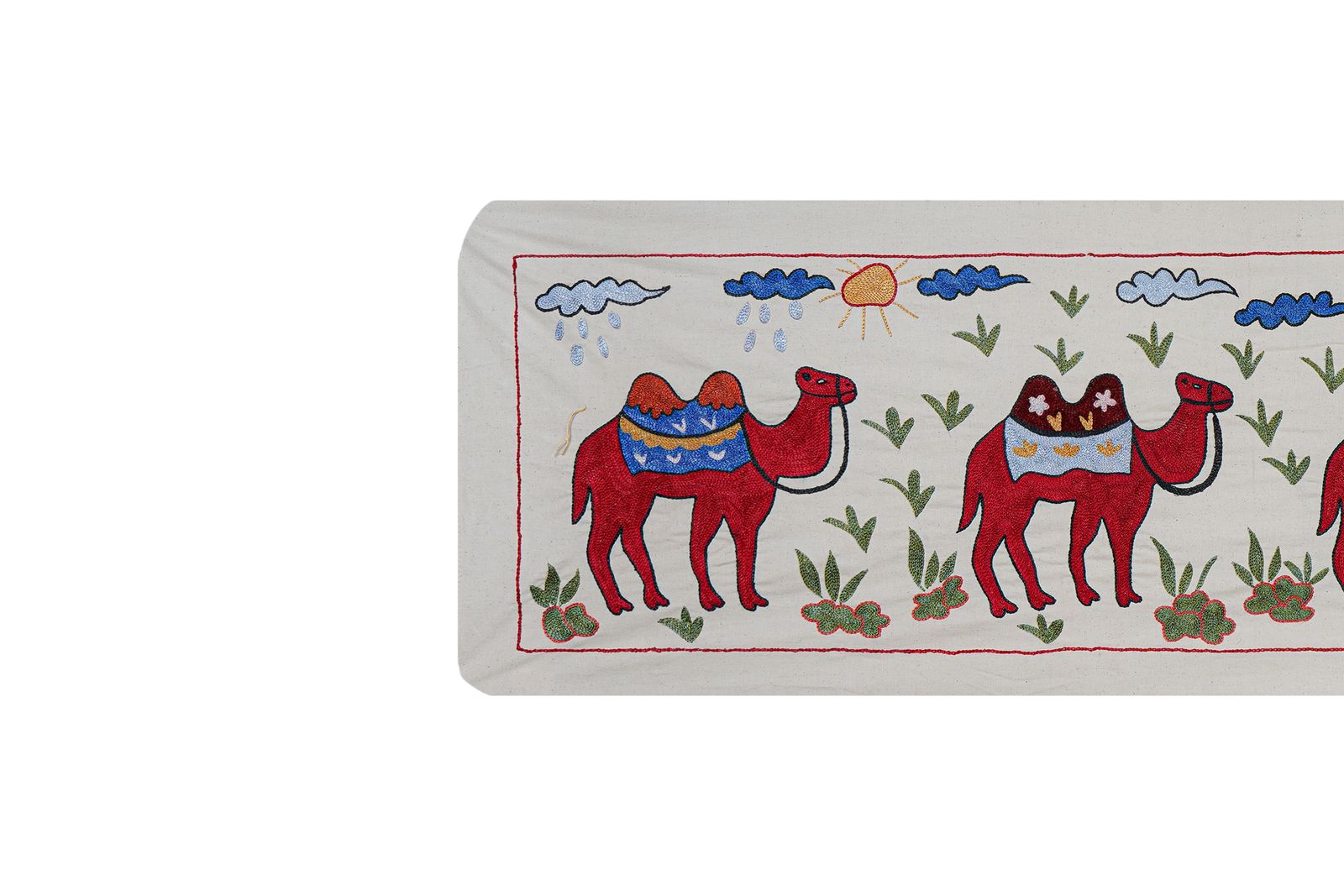 Uzbek Suzani Animal Cotton Tablecloth, 19th Century Bukhara Wall Hanging Decor   Camel Cotton Runner 1'7'' X 4'9'' photo vintage