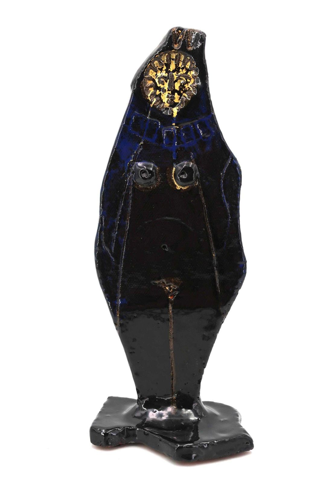 French Anthropomorphic Ceramic Sculpture By Jean Paul Van Lith, Vintage / Woman, Goddess, Nude, Idol, Dark Blue photo for sale