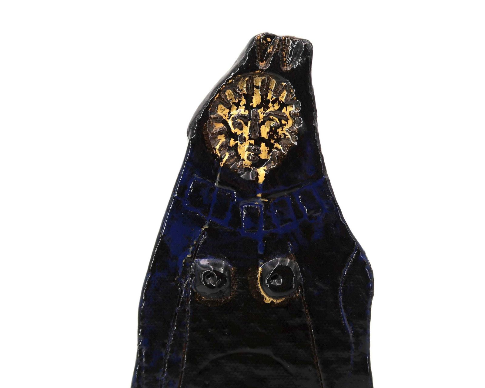 French Anthropomorphic Ceramic Sculpture By Jean Paul Van Lith, Vintage / Woman, Goddess, Nude, Idol, Dark Blue photo Art