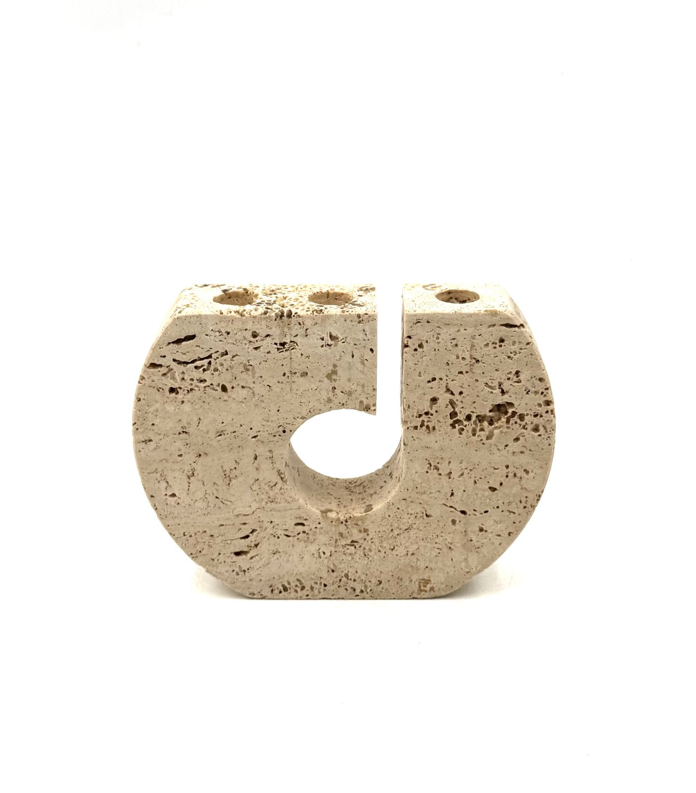 photo furniture Enzo Mari, Brutalist Travertine Candle Holder, Fratelli Mannelli Italy 1970s