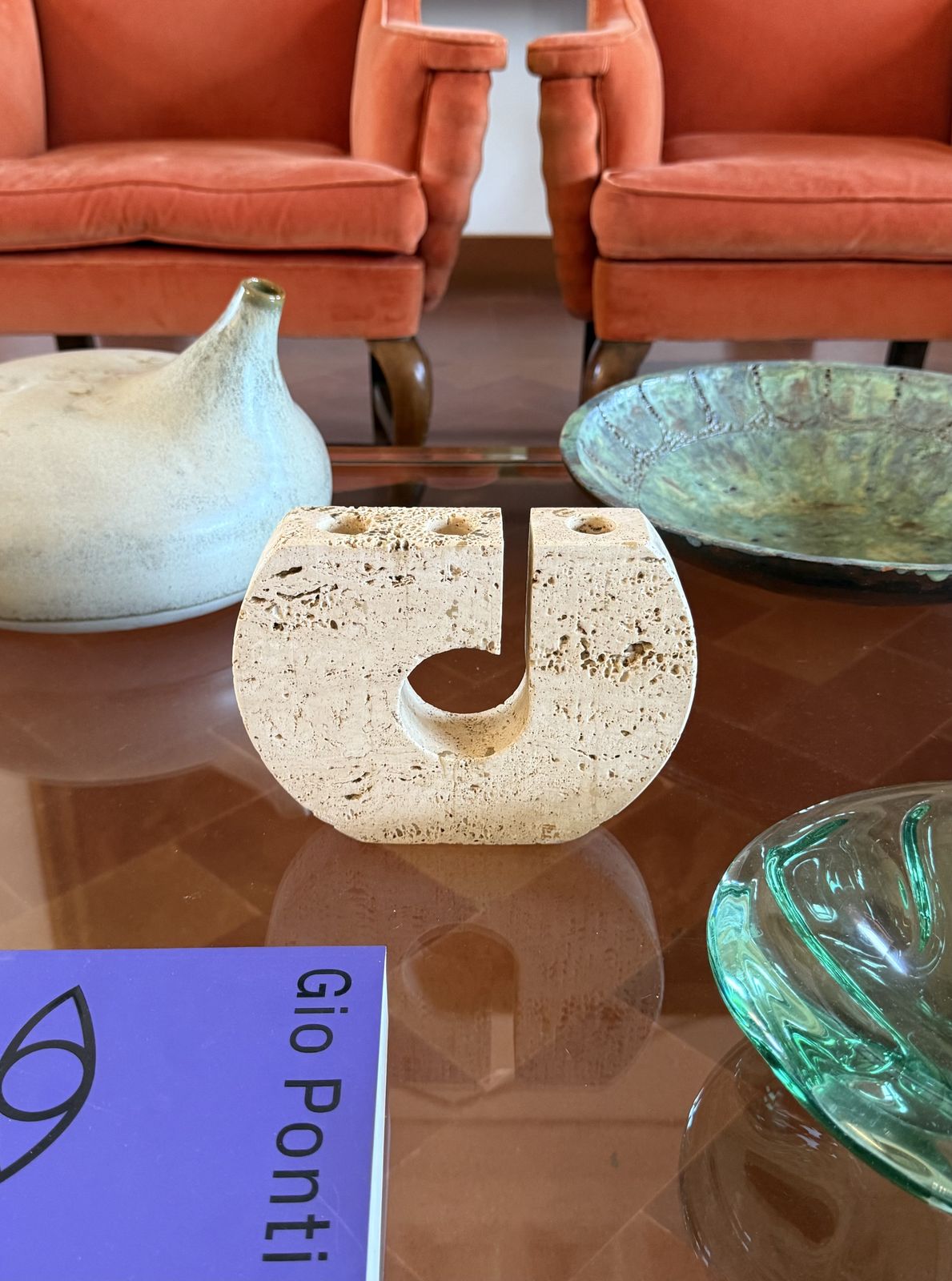 photo vintage Enzo Mari, Brutalist Travertine Candle Holder, Fratelli Mannelli Italy 1970s