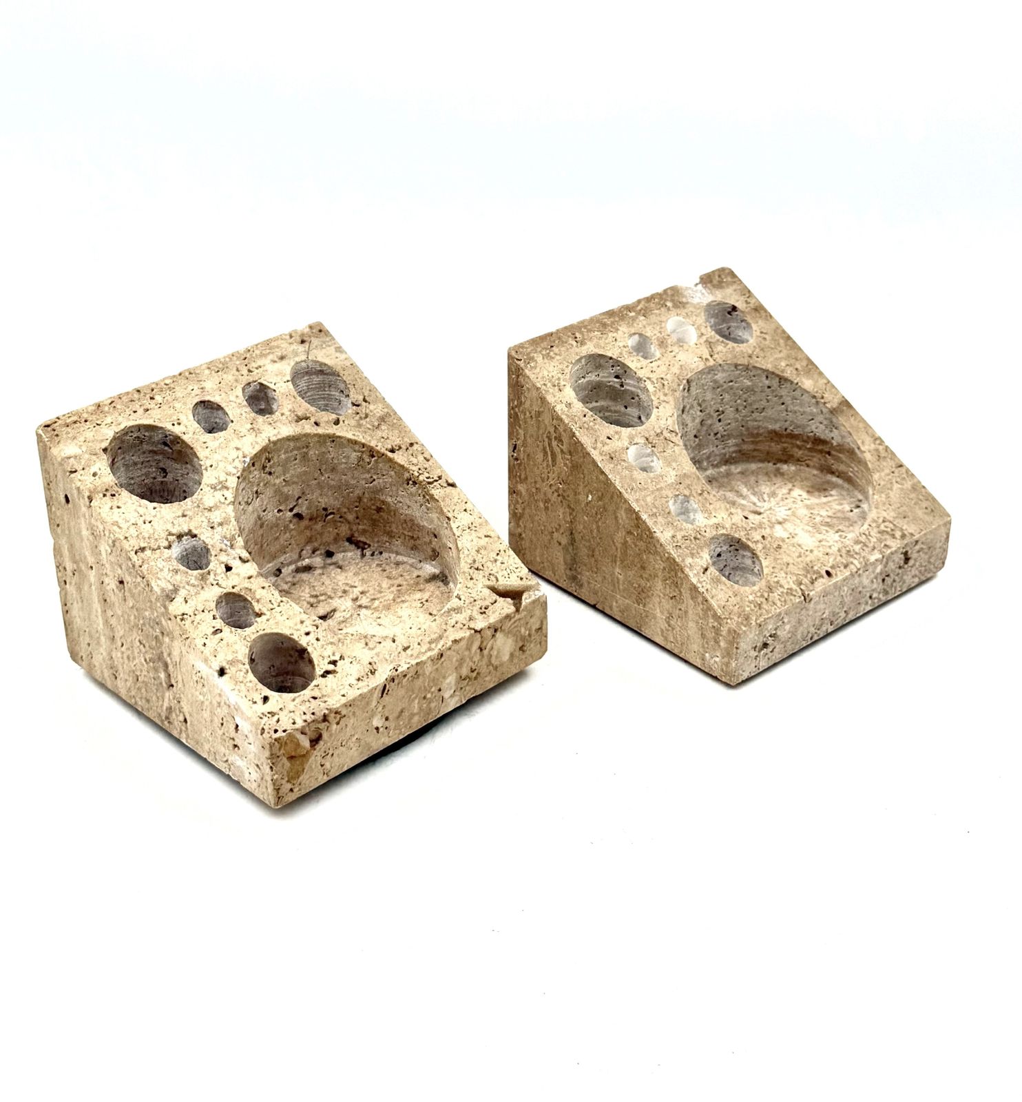 Enzo Mari, Set Of 2 Travertine Desk Organizers, Danese Italy 1970s photo furniture