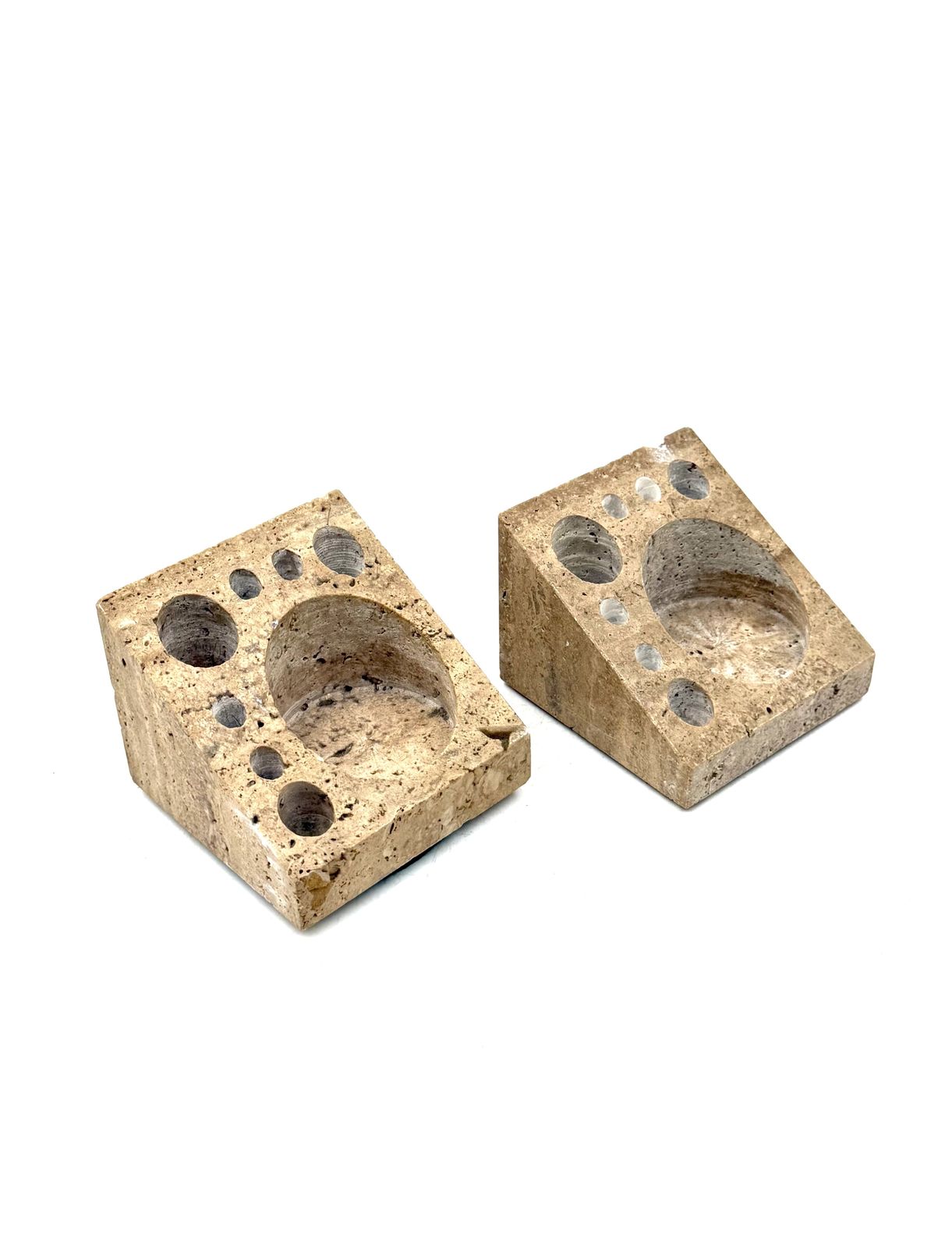 photo for sale Enzo Mari, Set Of 2 Travertine Desk Organizers, Danese Italy 1970s