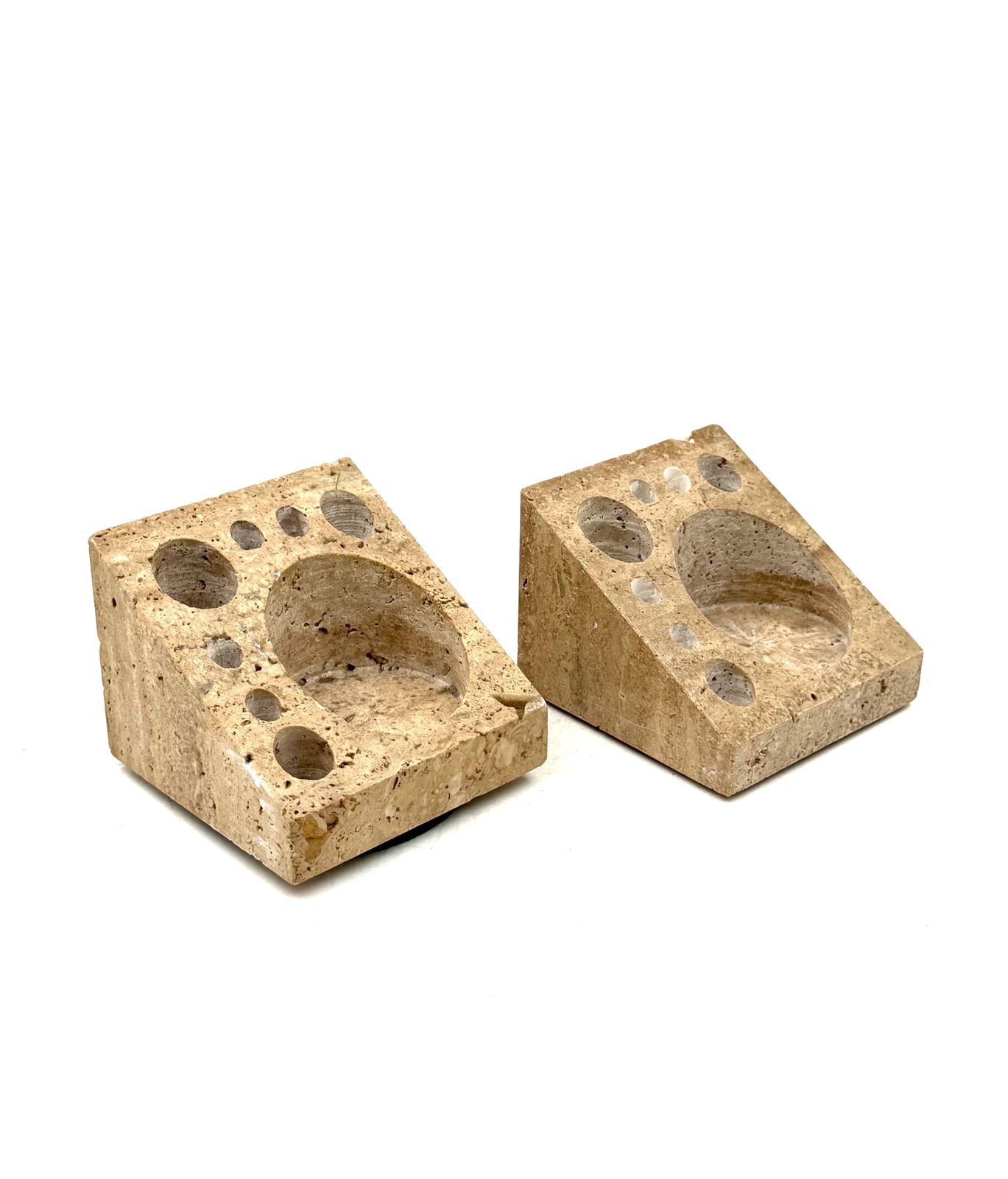 Enzo Mari, Set Of 2 Travertine Desk Organizers, Danese Italy 1970s