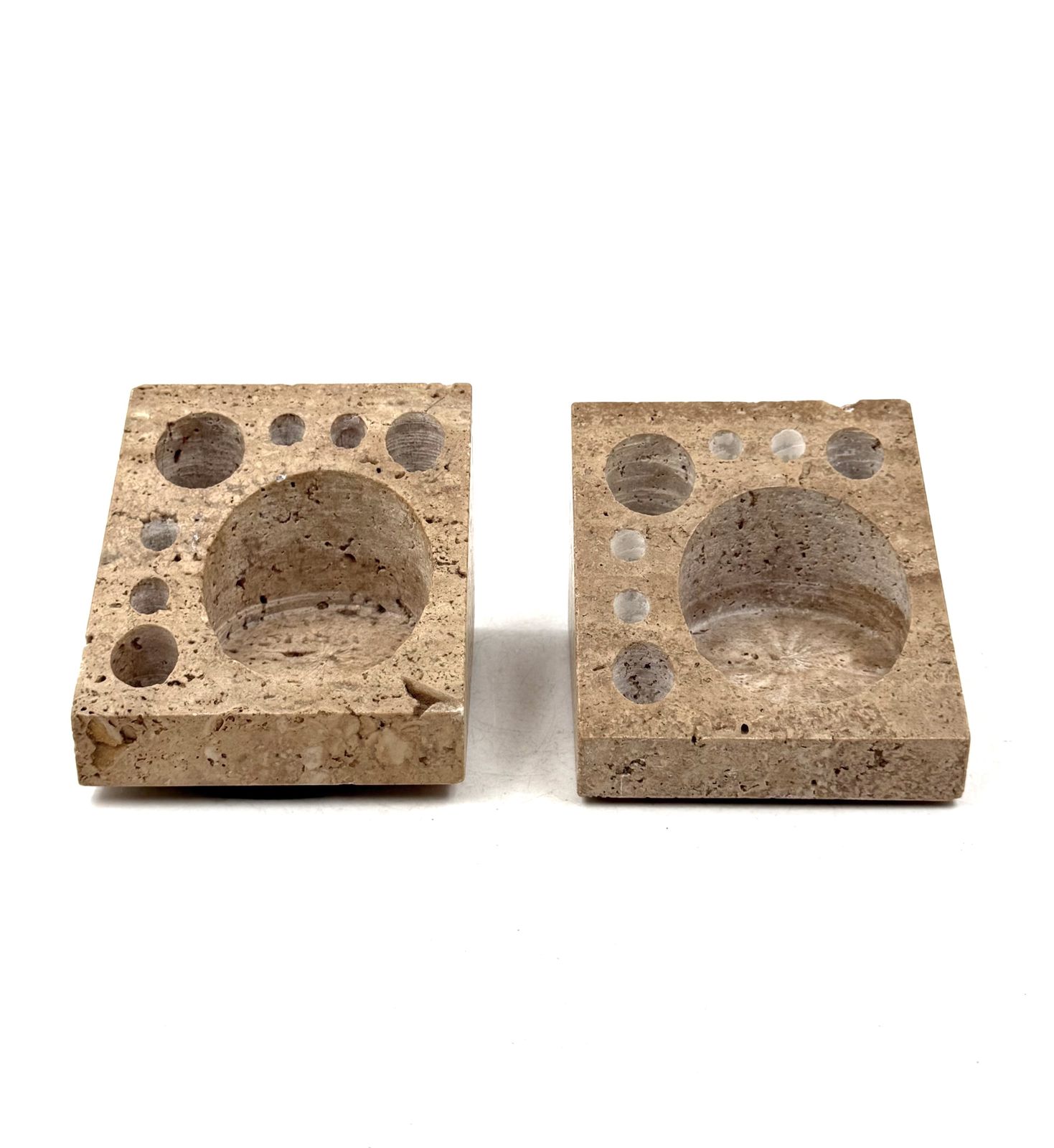 photo vinterior Enzo Mari, Set Of 2 Travertine Desk Organizers, Danese Italy 1970s