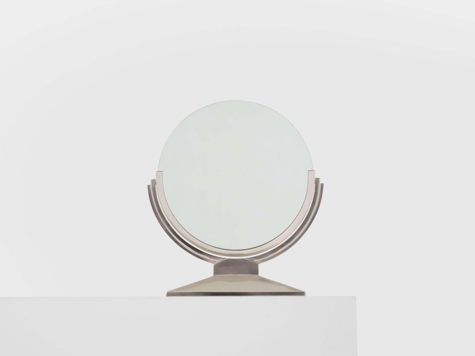 Maison Dominique Art Deco Nickel Plate Metal Vanity Mirror 1930s photo vinterior