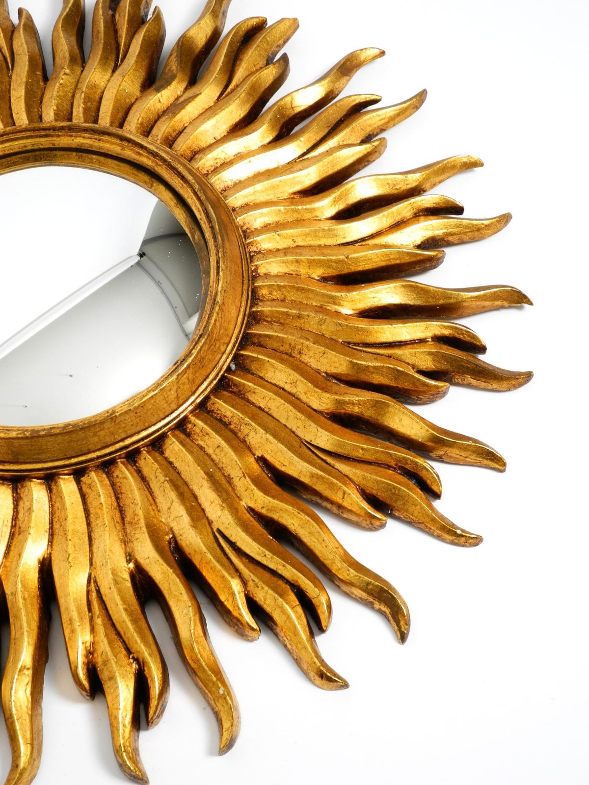 Grote Mid Century Sunburst Kovex Wandspiegel Van Hout En Resin, Verguld photo buy