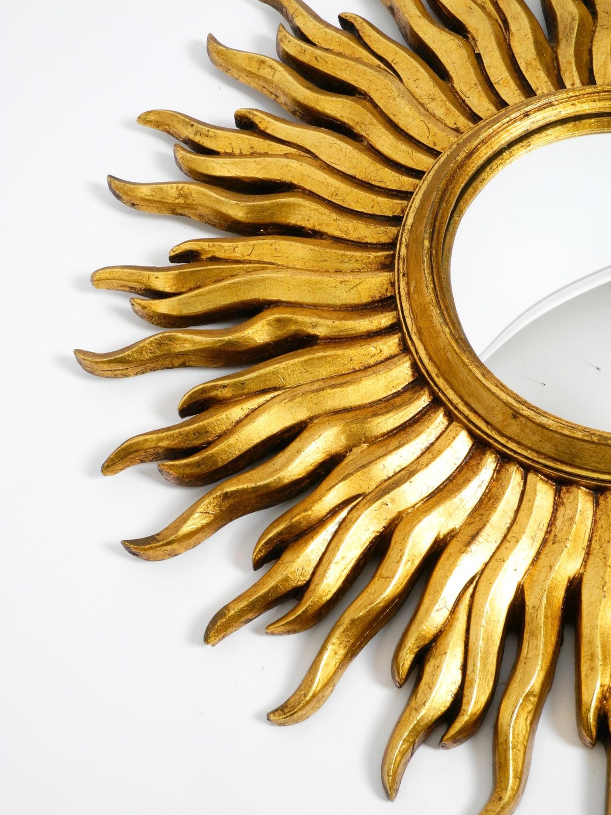 photo buy Large Mid Century Sunburst Kovex Wall Mirror Made Of Wood And Resin, Gold Plated