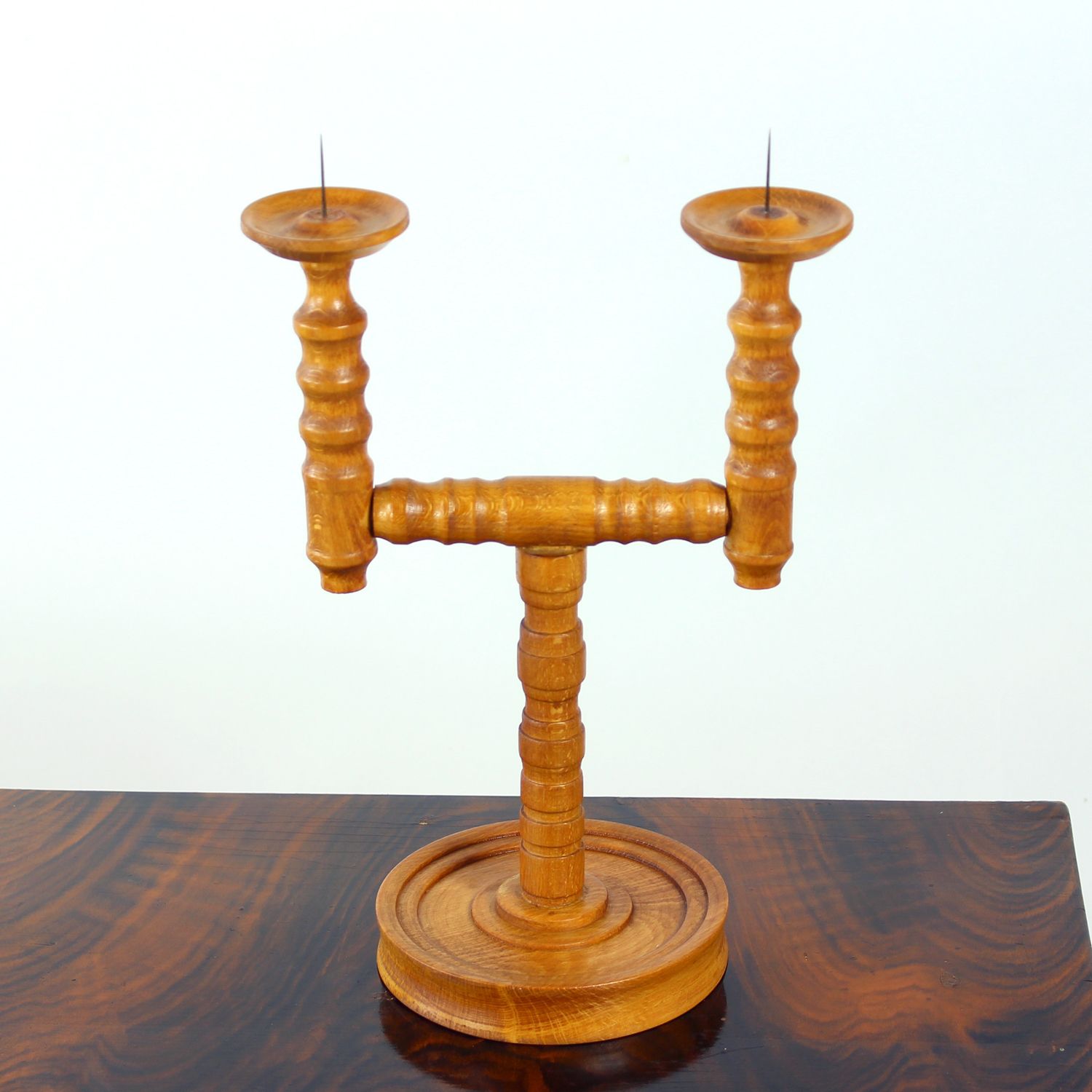 Mid Century Wooden Candle Holder, Czechoslovakia, 1950s photo for sale