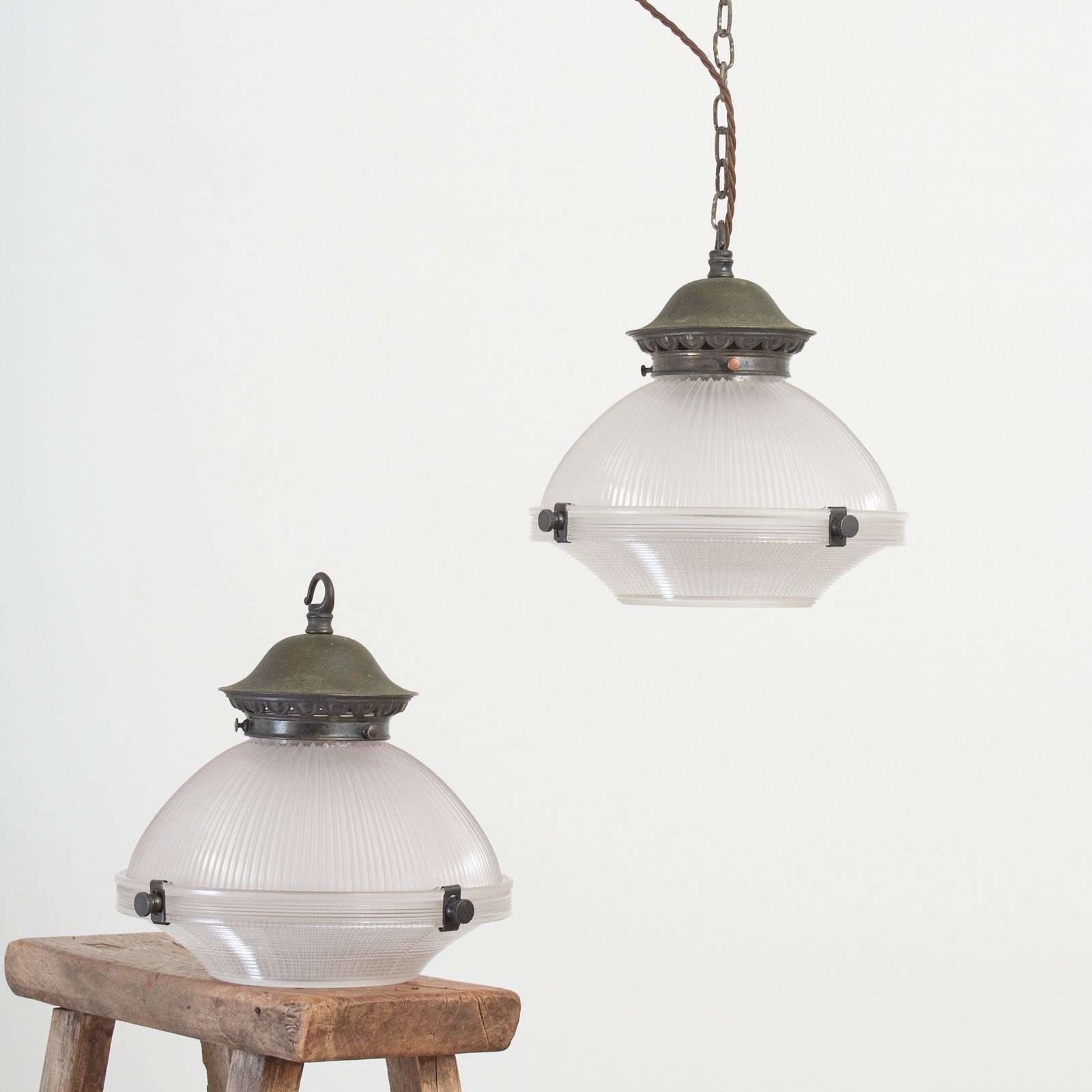 Antique Holophane Church Pendant 2 Part Reflector Light – D photo furniture