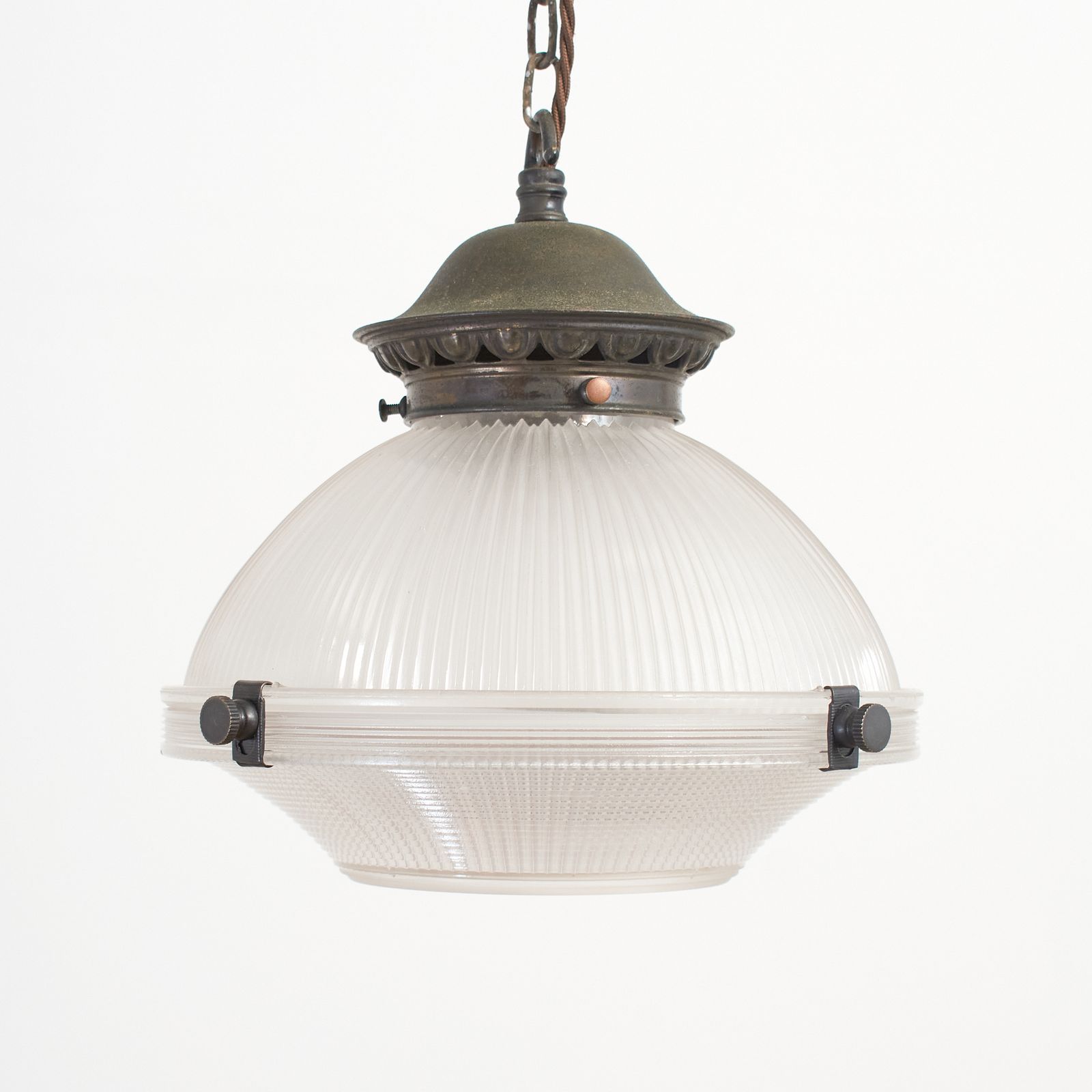 Antique Holophane Church Pendant 2 Part Reflector Light – D photo vintage