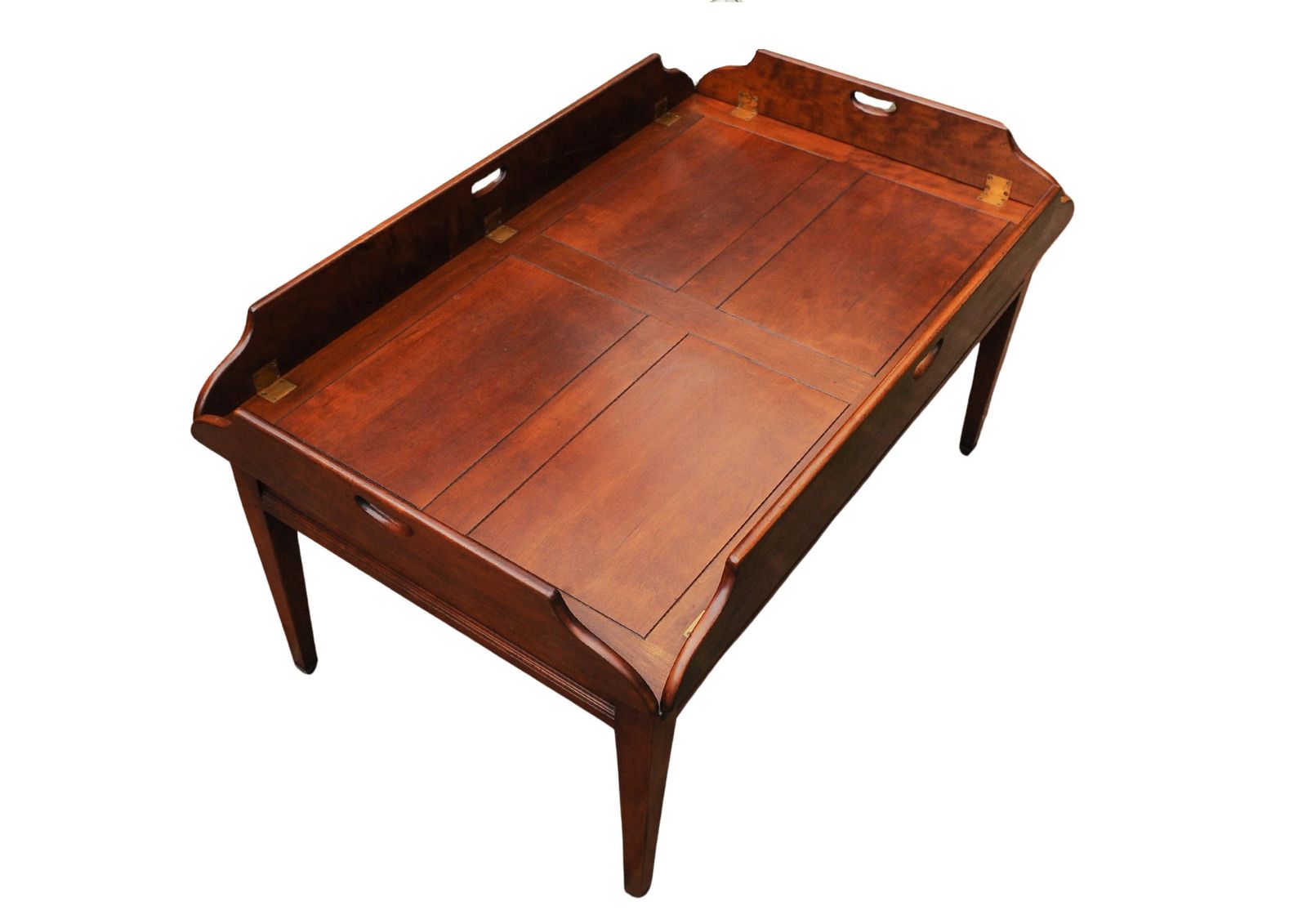 Campaign Mahogany & Brass Butler's Coffee Table Hand Crafted By Kennedy Furniture For Harrods photo vinterior
