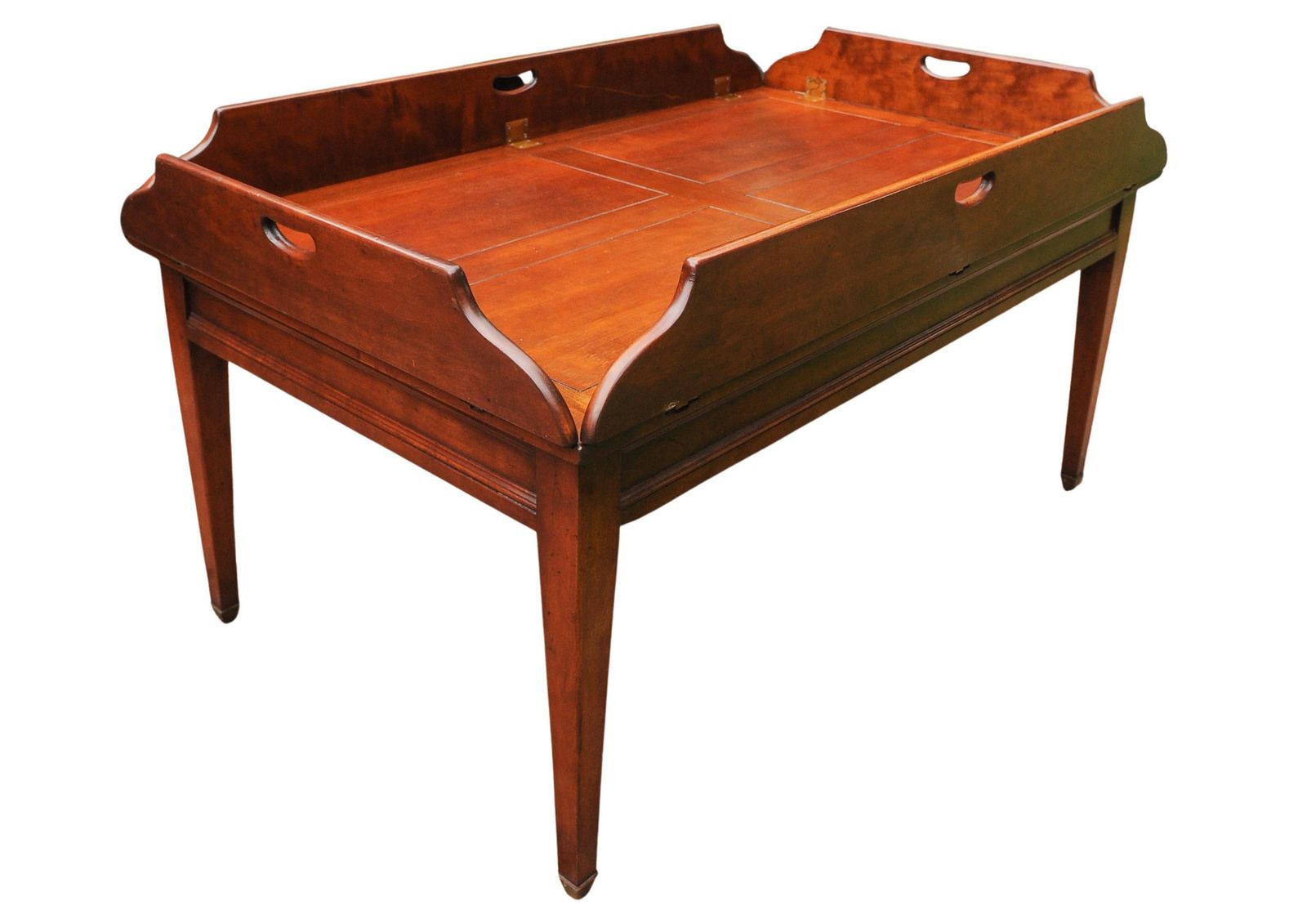 Campaign Mahogany & Brass Butler's Coffee Table Hand Crafted By Kennedy Furniture For Harrods